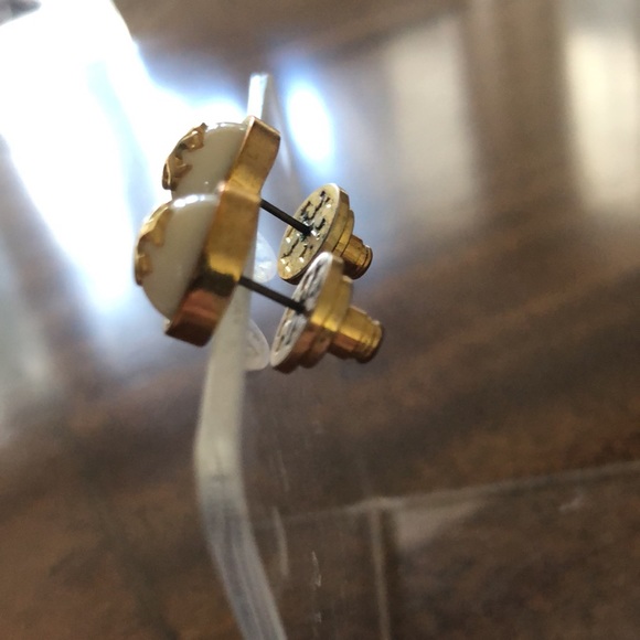 Authentic Tory Burch Double T gold tone and white earrings - Picture 4 of 16